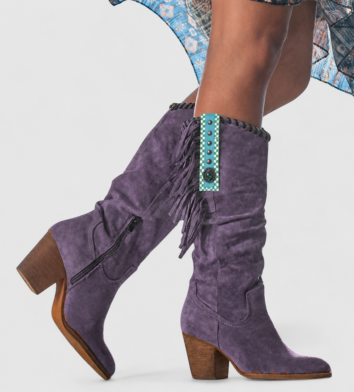 Elena - Women's Suede Knee-High Boots with Fringe Detail