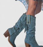 Elena - Women's Suede Knee-High Boots with Fringe Detail