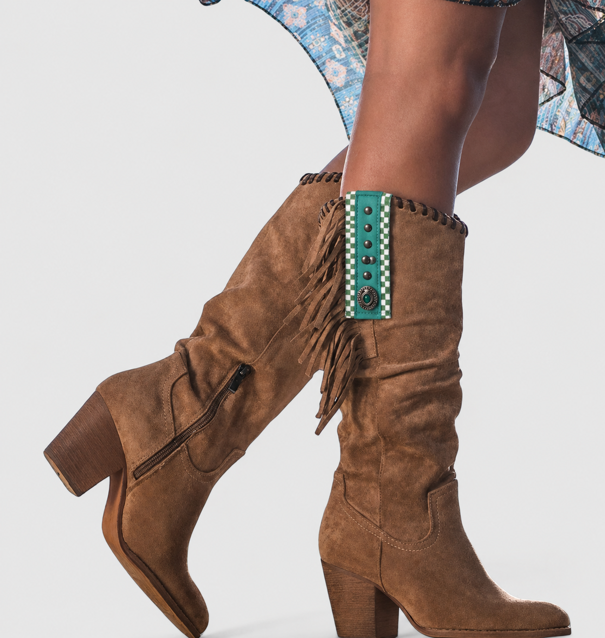 Elena - Women's Suede Knee-High Boots with Fringe Detail