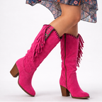 Elena - Women's Suede Knee-High Boots with Fringe Detail