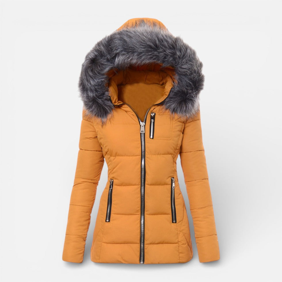 Eliana - Women's Quilted Puffer Jacket with Faux Fur Hood