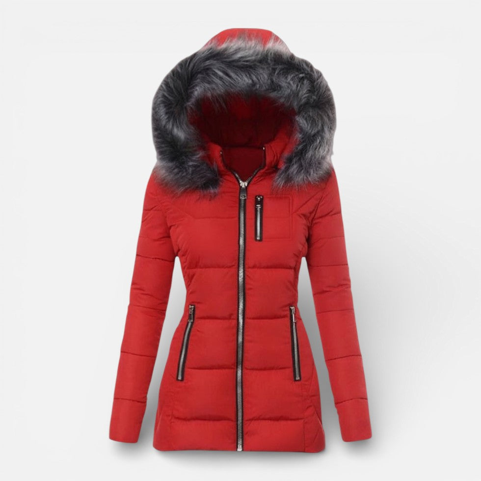 Eliana - Women's Quilted Puffer Jacket with Faux Fur Hood