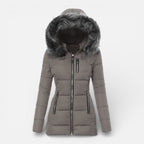 Eliana - Women's Quilted Puffer Jacket with Faux Fur Hood