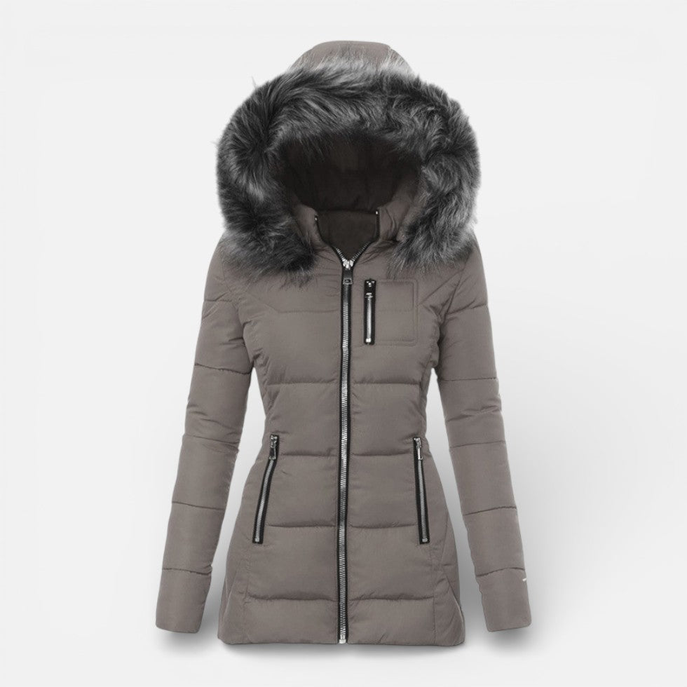 Eliana - Women's Quilted Puffer Jacket with Faux Fur Hood