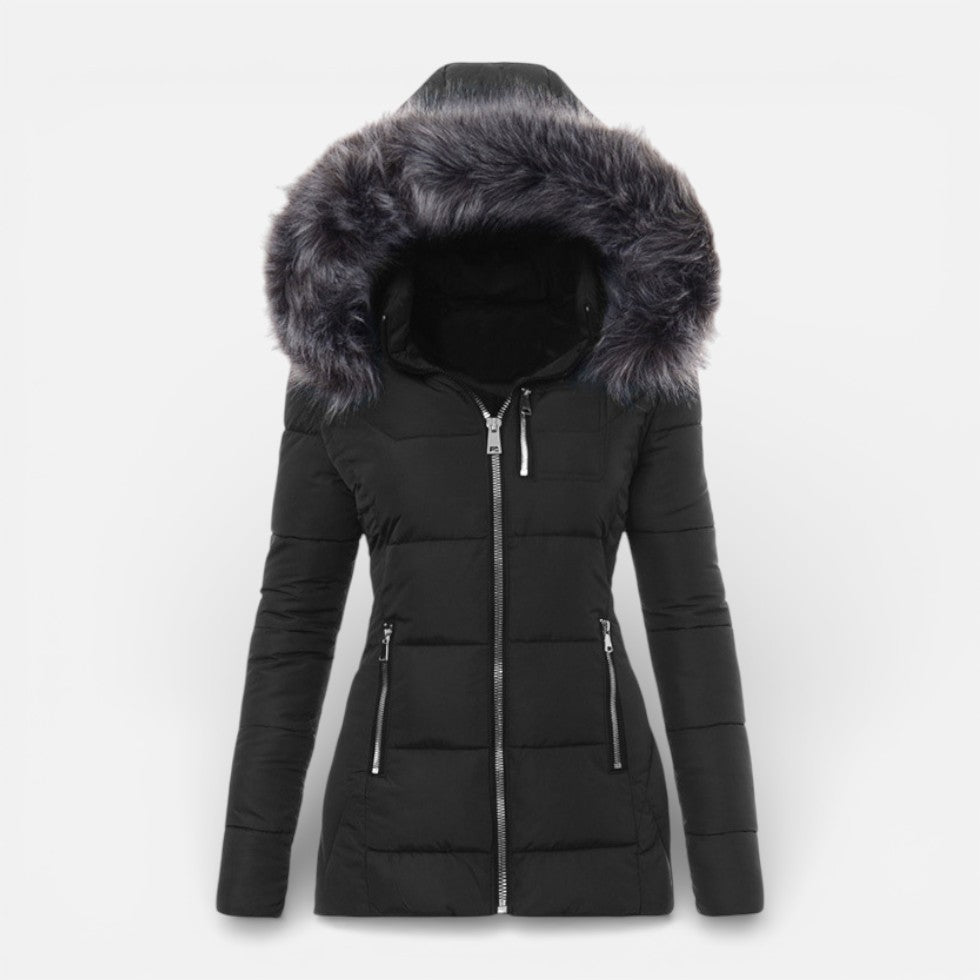 Eliana - Women's Quilted Puffer Jacket with Faux Fur Hood