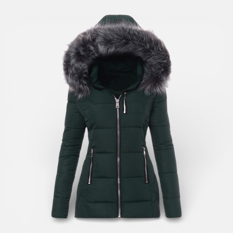 Eliana - Women's Quilted Puffer Jacket with Faux Fur Hood