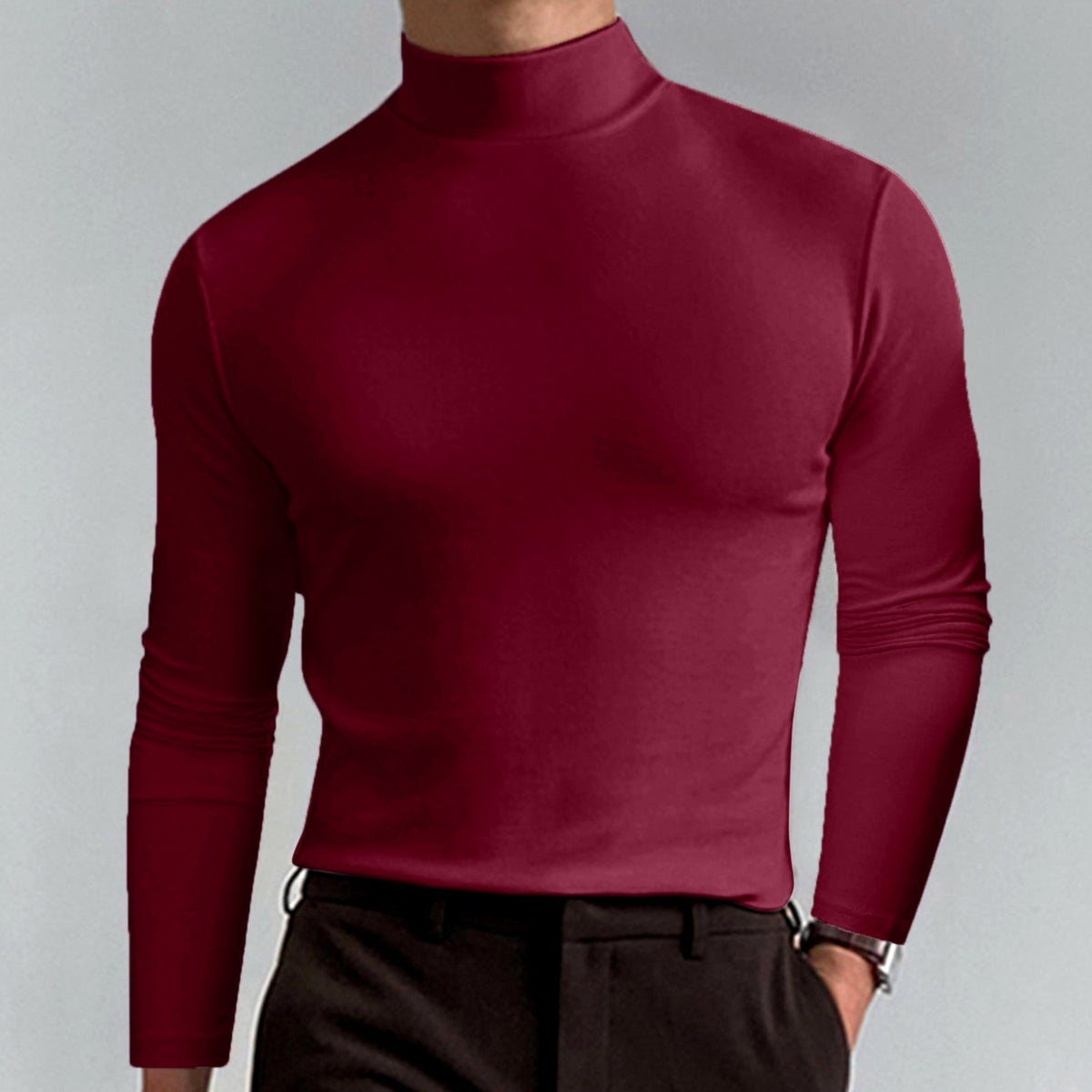 Elias - Men's Slim Fit Mock Neck Long Sleeve Shirt 2