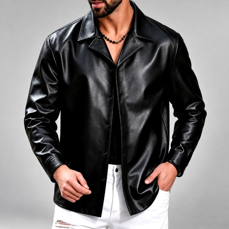 Elimelech - Men's Faux Leather Notched Collar Jacket 1