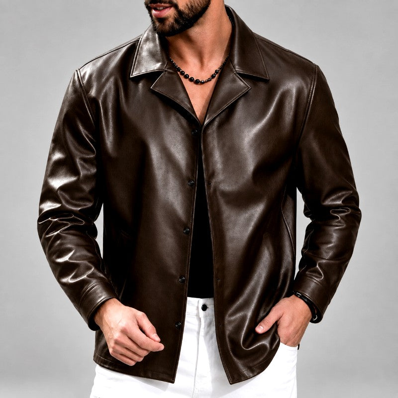 Elimelech - Men's Faux Leather Notched Collar Jacket 2