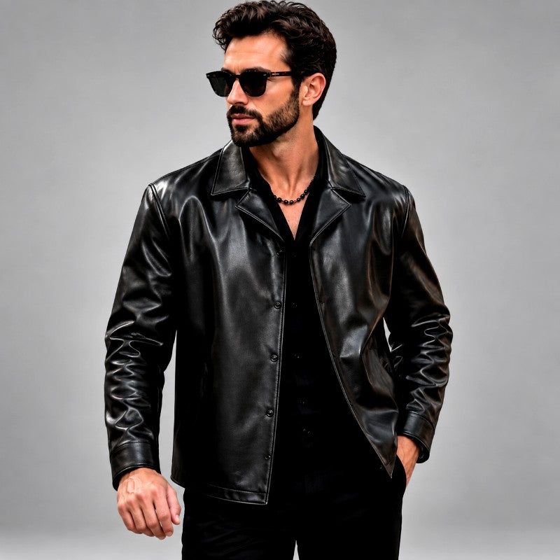 Elimelech - Men's Faux Leather Notched Collar Jacket 4