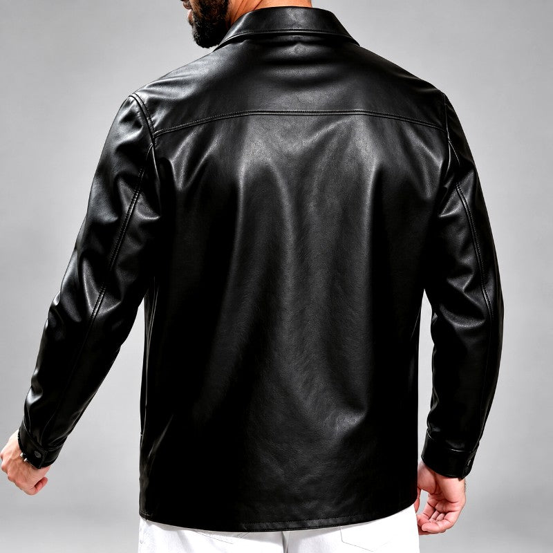 Elimelech - Men's Faux Leather Notched Collar Jacket 5