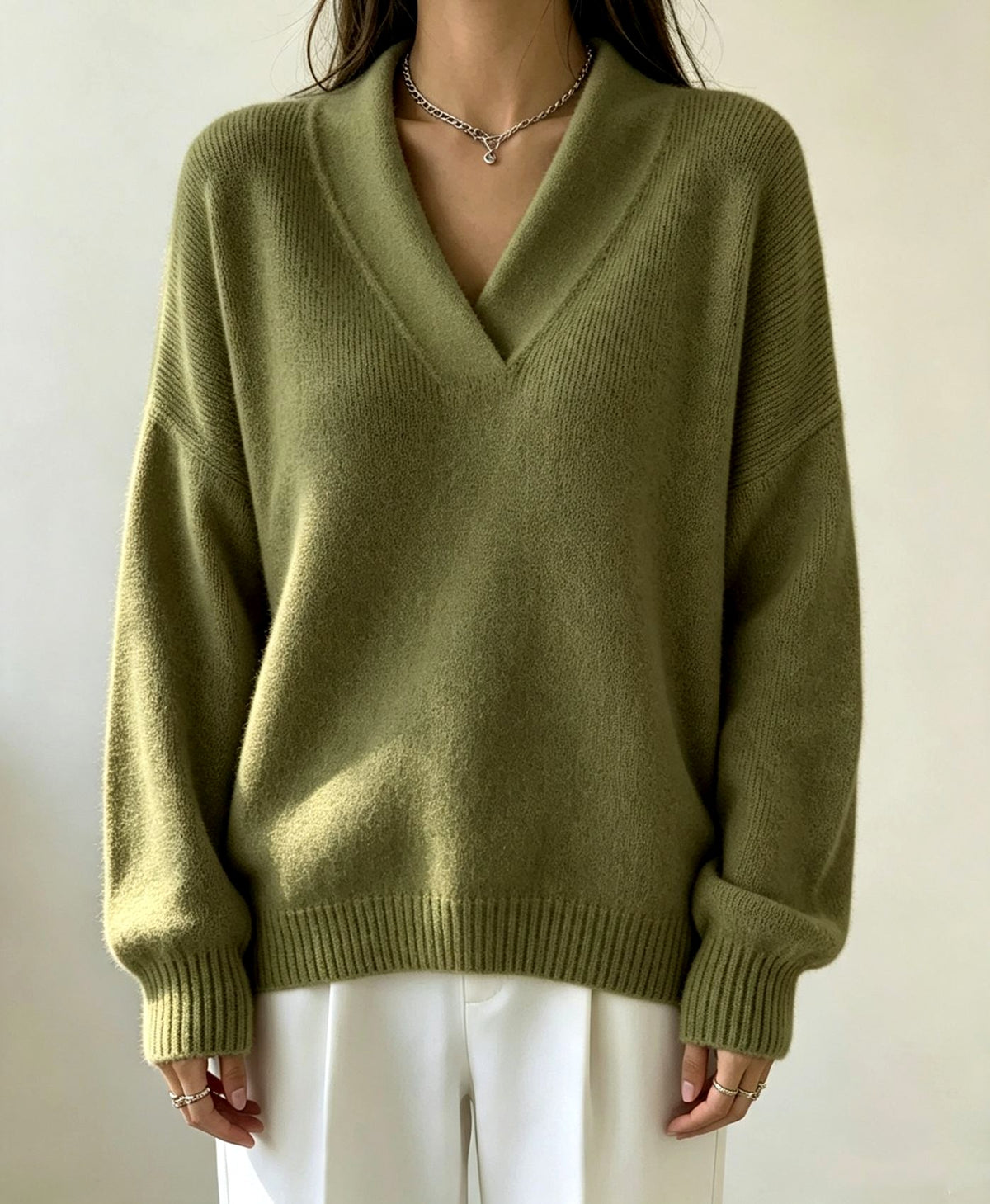 Elisha - Women's Shawl Collar V-Neck Sweater 4