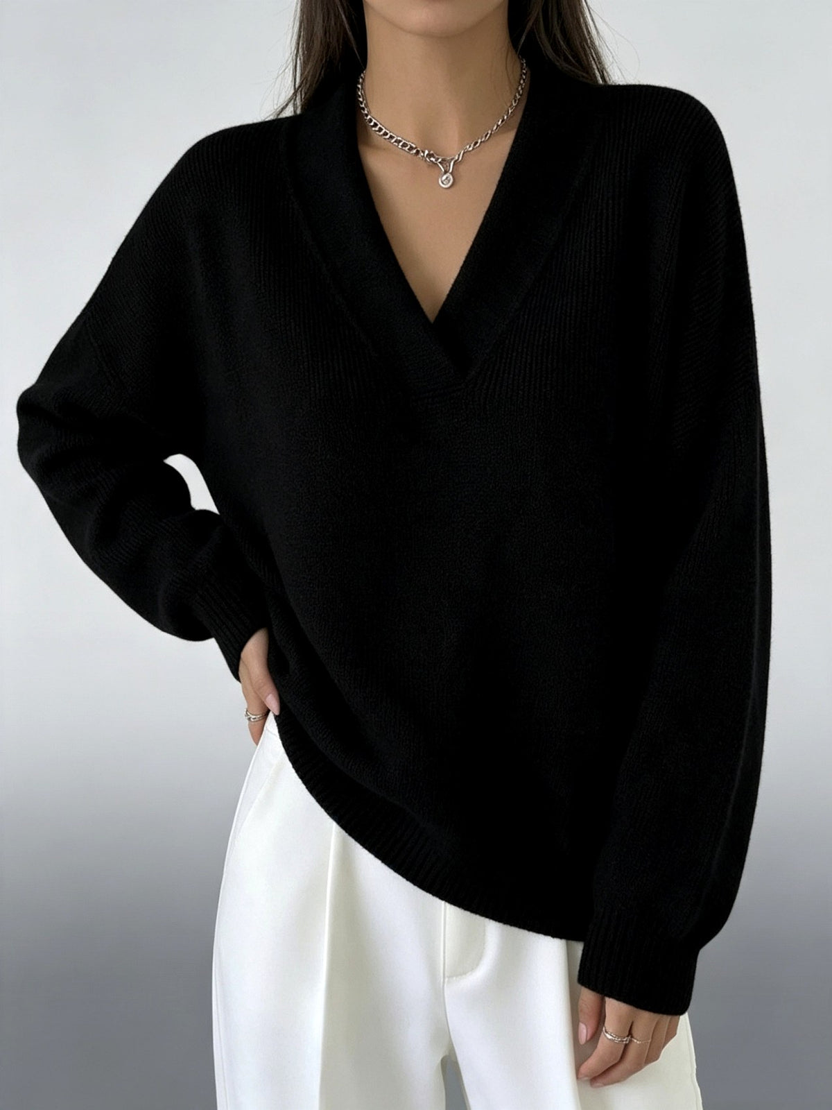 Elisha - Women's Shawl Collar V-Neck Sweater 5