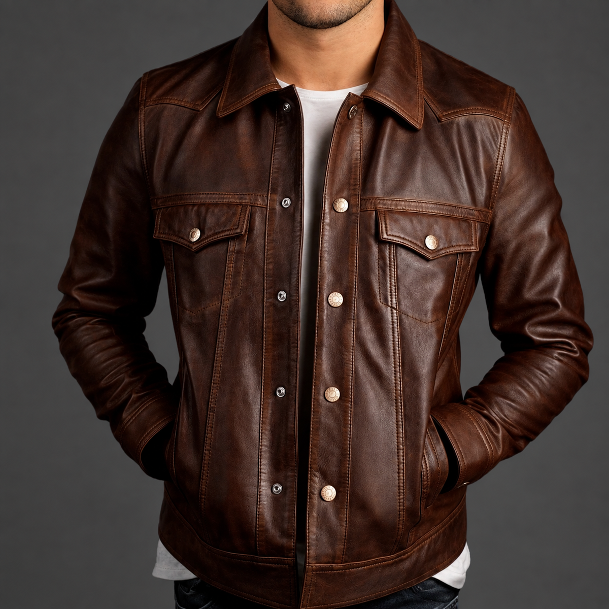 Elton - Men's Vintage-Style Leather Jacket with Chest Pockets 1