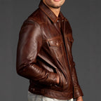 Elton - Men's Vintage-Style Leather Jacket with Chest Pockets 4