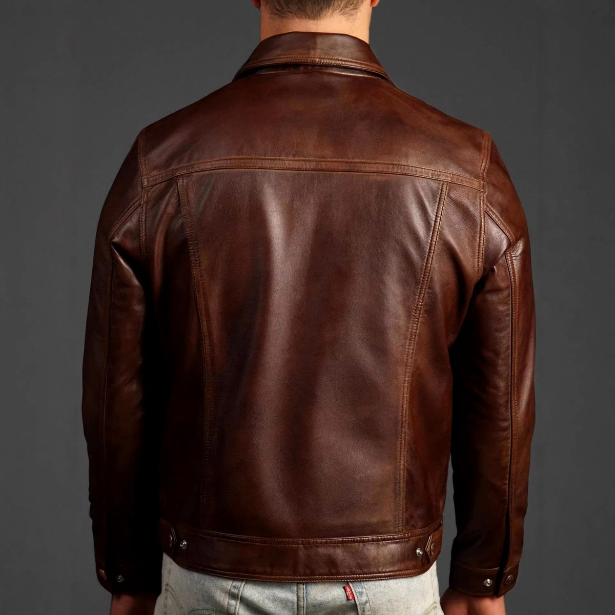 Elton - Men's Vintage-Style Leather Jacket with Chest Pockets 6