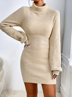 Emely - Women's Turtleneck Long Sleeve Sweater Dress 2