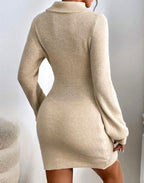 Emely - Women's Turtleneck Long Sleeve Sweater Dress 8