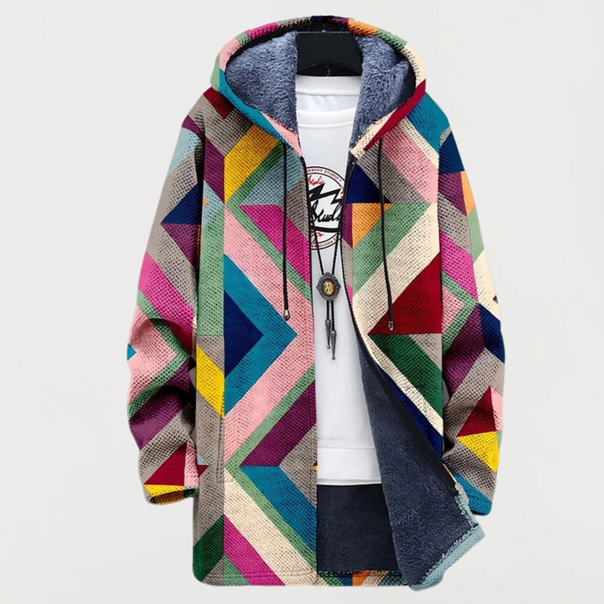 Emily - Women's Geometric Color-Block Hooded Zip Sweater 