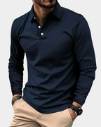 Enzo - Men's Long-Sleeve Polo Shirt with Notch Collar