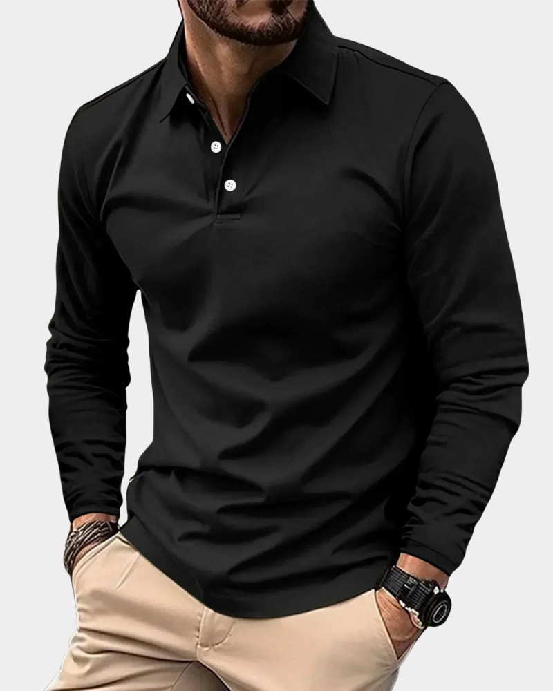 Enzo - Men's Long-Sleeve Polo Shirt with Notch Collar