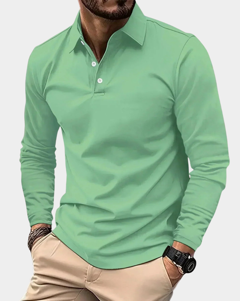 Enzo - Men's Long-Sleeve Polo Shirt with Notch Collar