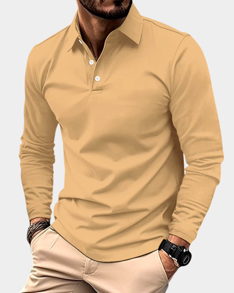 Enzo - Men's Long-Sleeve Polo Shirt with Notch Collar