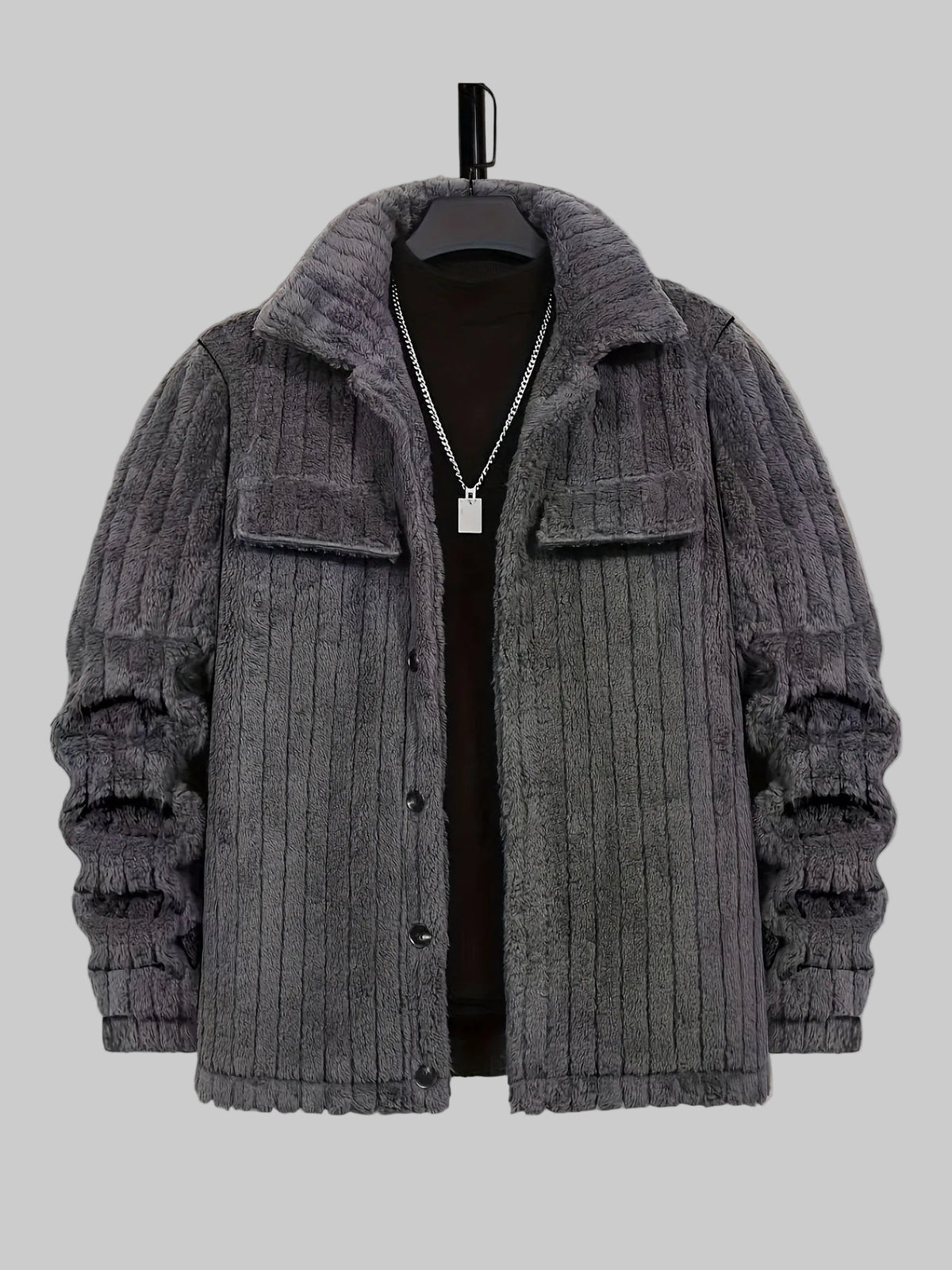 Eric - Men's Channel-Quilted Jacket with Faux-Fur Collar