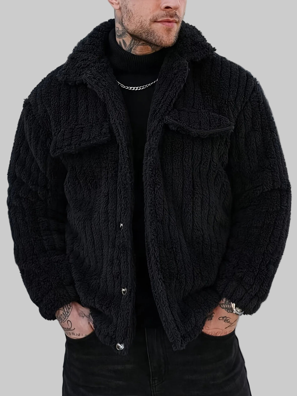 Eric - Men's Channel-Quilted Jacket with Faux-Fur Collar