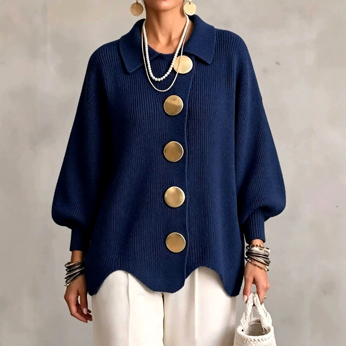 Estela - Women's Sequin Collared Oversized Party Cardigan 2