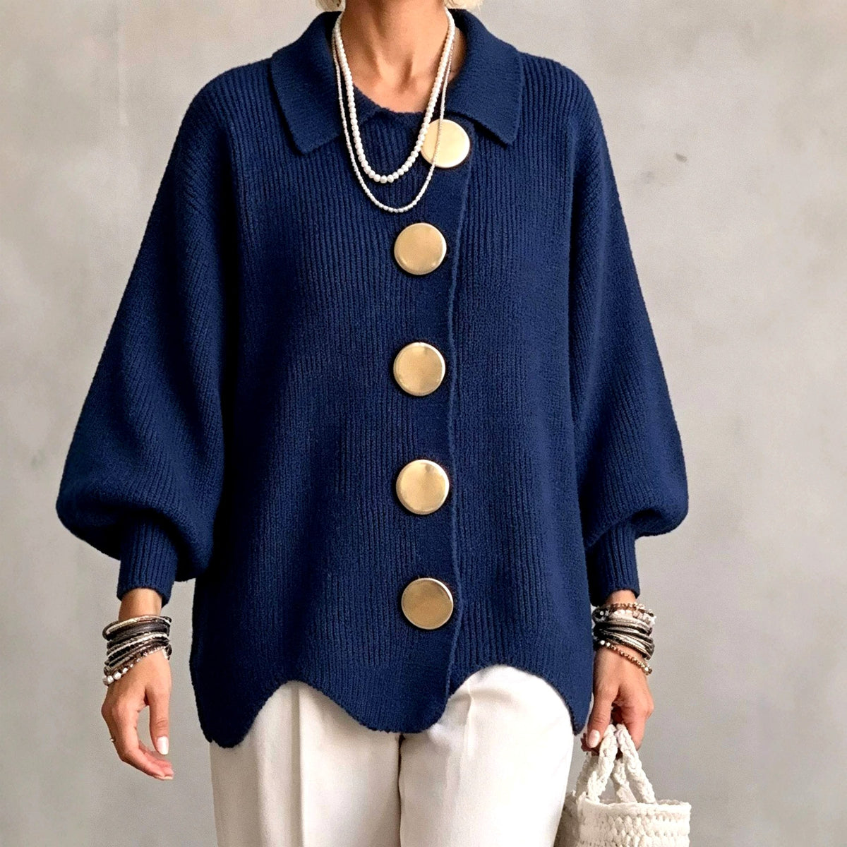 Estela - Women's Sequin Collared Oversized Party Cardigan 5