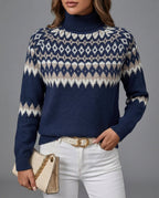Eulalia - Women's Turtleneck Sweater with Fair Isle Knit Bands