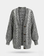Evangeline - Women's Ribbed Cable-Knit Oversized Cardigan with Button Front