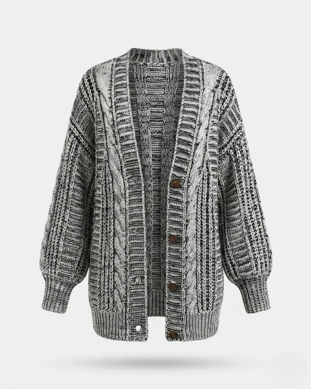 Evangeline - Women's Ribbed Cable-Knit Oversized Cardigan with Button Front