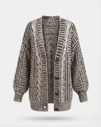 Evangeline - Women's Ribbed Cable-Knit Oversized Cardigan with Button Front