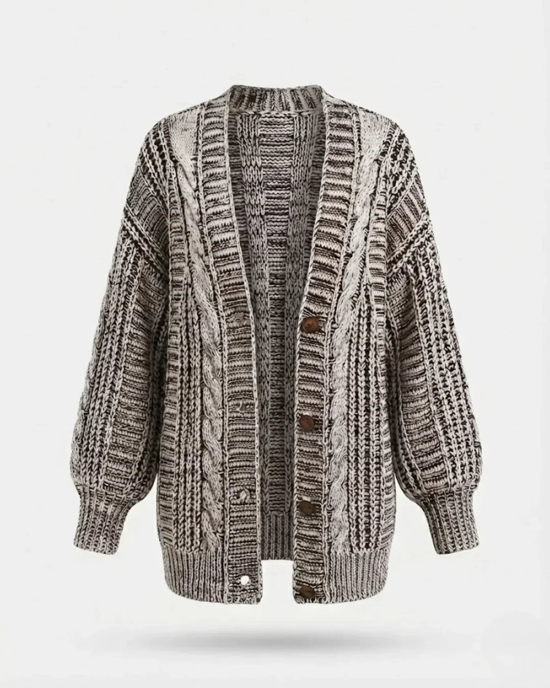 Evangeline - Women's Ribbed Cable-Knit Oversized Cardigan with Button Front