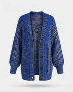Evangeline - Women's Ribbed Cable-Knit Oversized Cardigan with Button Front