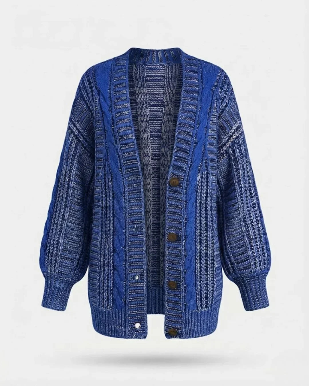 Evangeline - Women's Ribbed Cable-Knit Oversized Cardigan with Button Front