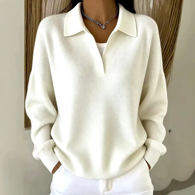 Eve - Women's Ribbed V-Neck Loose Fit Sweater 1