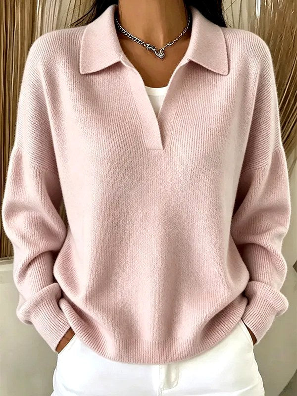 Eve - Women's Ribbed V-Neck Loose Fit Sweater 5