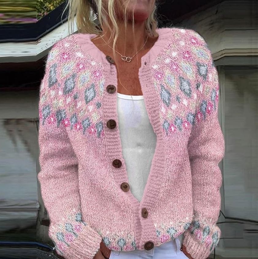 Faye - Women's Jacquard Cardigan with Button Front