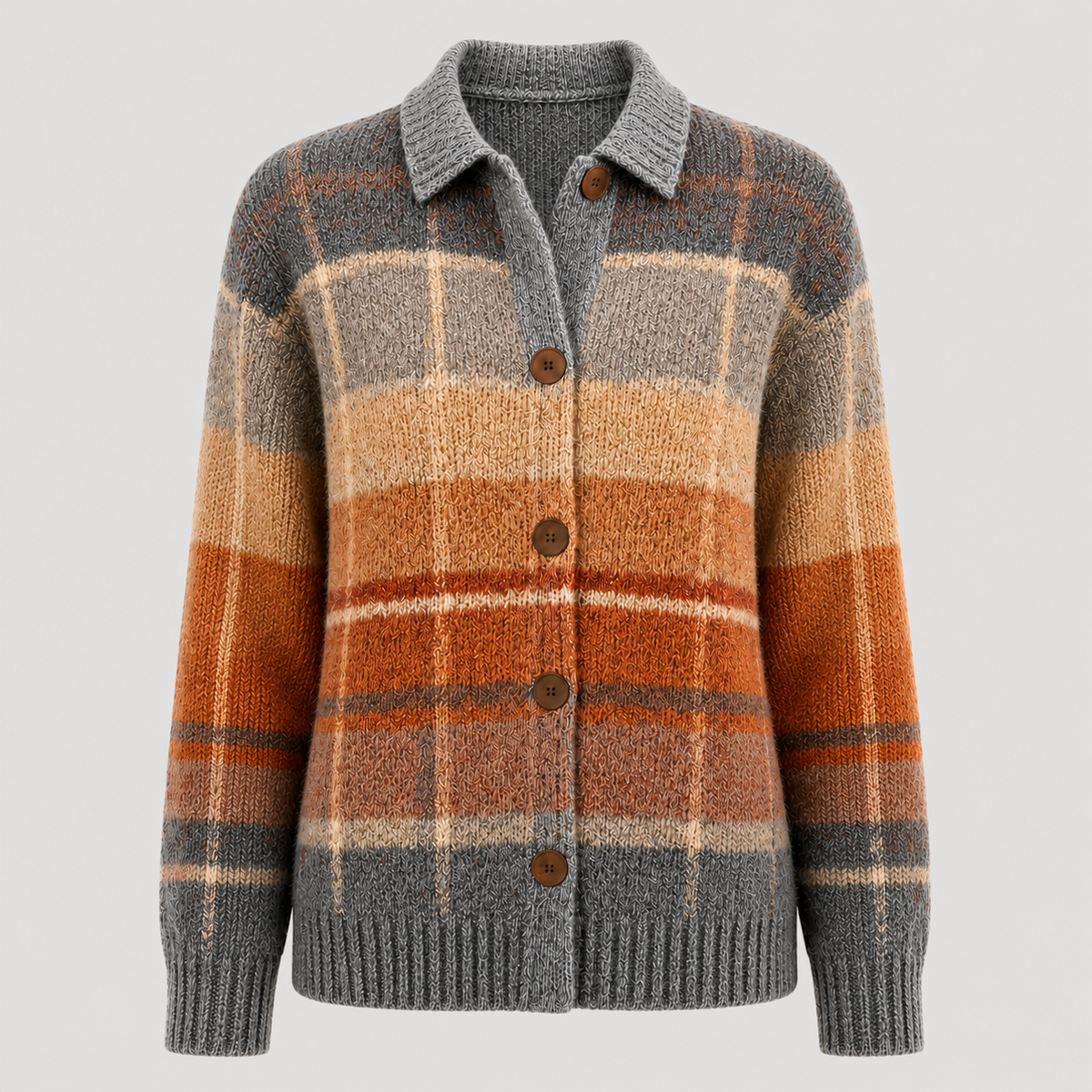 Faye - Women's Striped Button-Front Knit Sweater