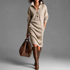 Fernanda - Women's Ribbed Knit Button Collar Sweater Dress 1