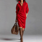 Fernanda - Women's Ribbed Knit Button Collar Sweater Dress 3