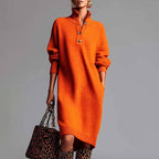 Fernanda - Women's Ribbed Knit Button Collar Sweater Dress 5