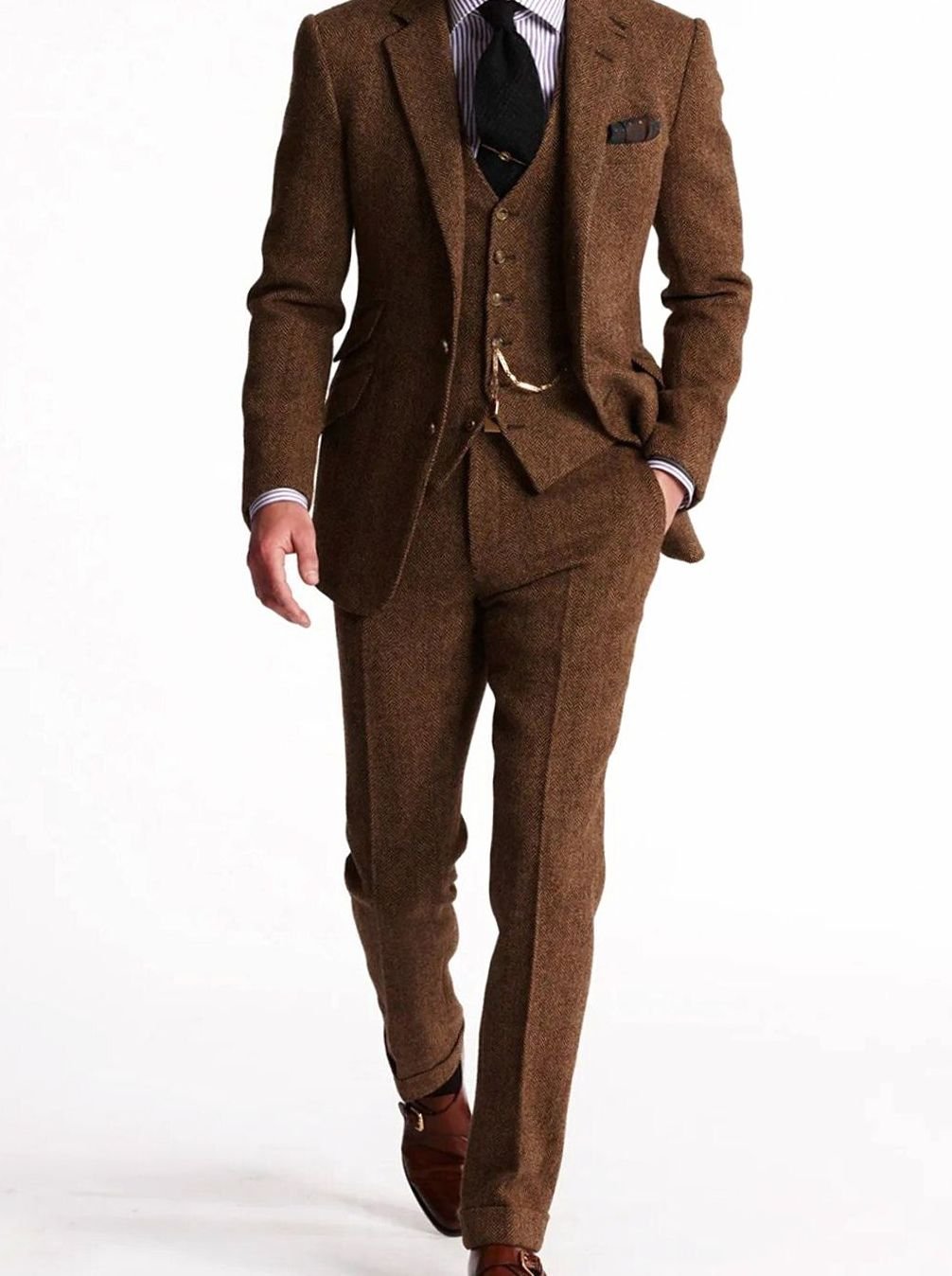 Finnegan - Men's Tailored Herringbone Tweed Suit with Waistcoat