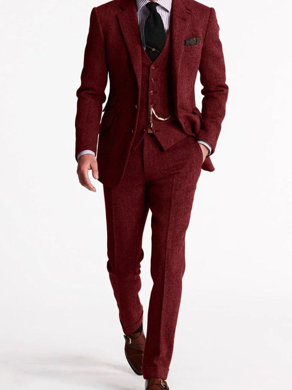 Finnegan - Men's Tailored Herringbone Tweed Suit with Waistcoat