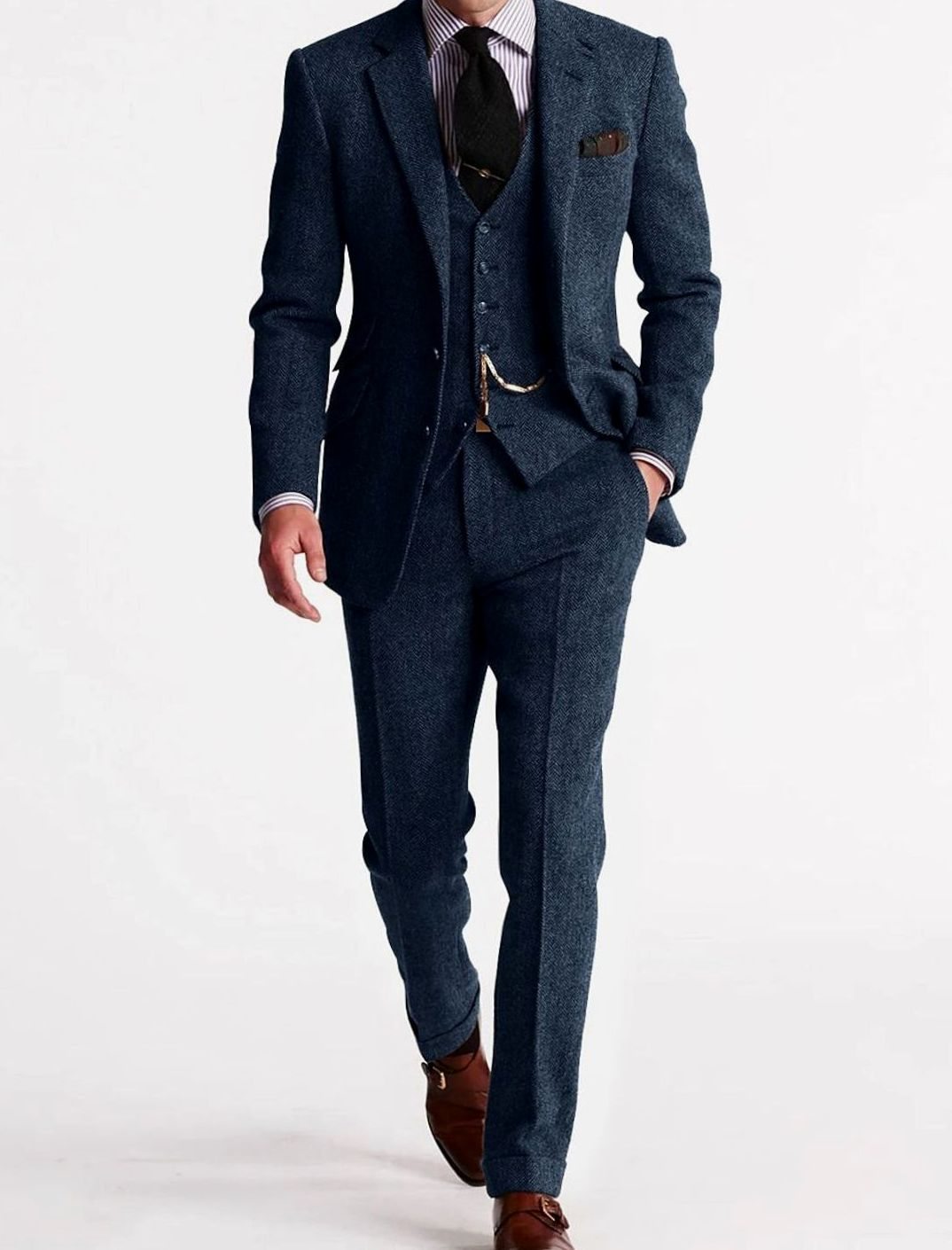 Finnegan - Men's Tailored Herringbone Tweed Suit with Waistcoat