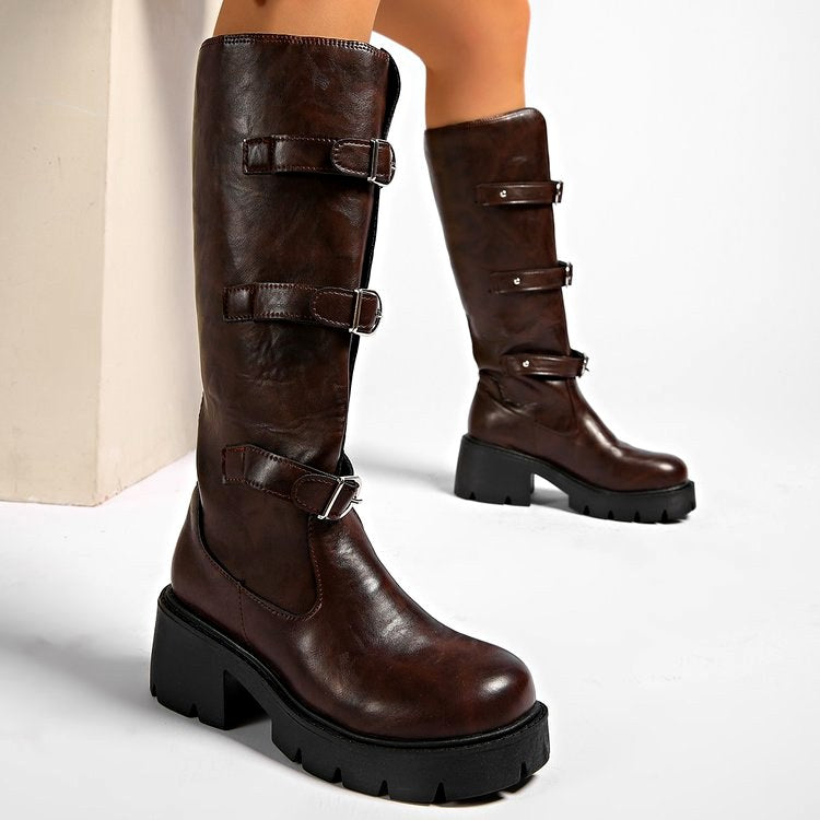 Frances - Women's Chunky Lug Sole Knee High Boots 2