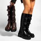Frances - Women's Chunky Lug Sole Knee High Boots 6